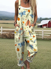 Women's Funny Insects Pattern Art Print Casual Cotton Wide Leg Jumpsuit