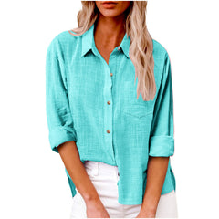 Plain Shirt Collar Long Sleeve Regular Casual Loose Shirt