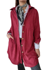 Women's Shirt Solid Color Lapel Pocket Corduroy Casual Jacket