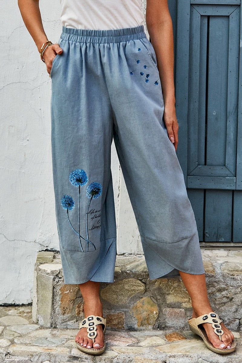 Dandelion Print with Pockets Casual Pants