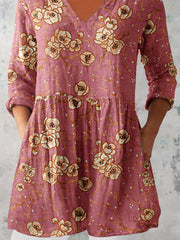 Women's Elegant Floral Print Pattern V neck Top