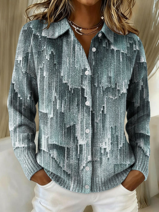Colorful Gradient Vertical Stripe Decorative Pattern Casual Shirt Collar Long Sleeve Sweater