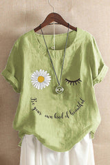 Daisy Letter Print Round Neck Short Sleeves T-shirt