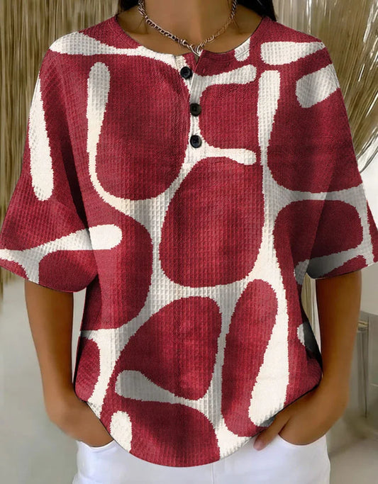 Women's Retro Multicolor Gradient Patchwork Abstraction Patterns Art Print Casual Waffle Cotton Shirt RM607