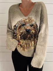 Dog Art V-Neck Sweater