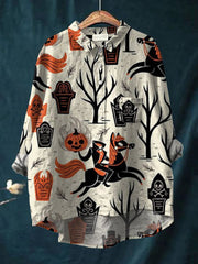 Halloween Print Casual Cotton And Linen Shirt