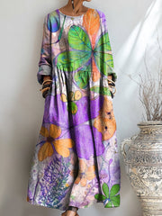 Women's Beautiful Colorful Abstract Floral Painting Art Print Pocket Cotton Dress