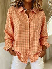 Women's Casual Retro Orange Cotton And Linen Shirt