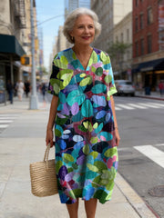 Summer Forest Art Printed Women's Flowy Dress