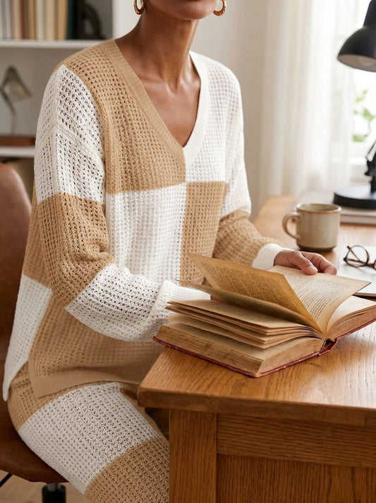 Womens Waffle Texture Checkerboard Two Piece Set