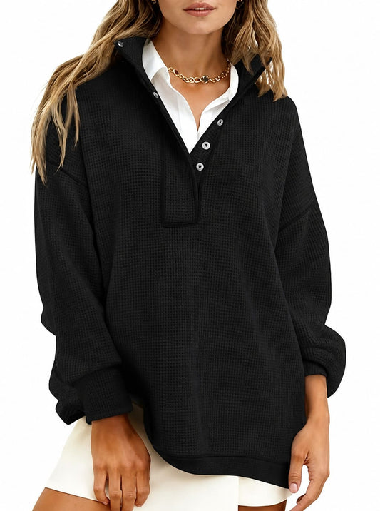Women's Stand Collar Waffle Knit Sweatshirt