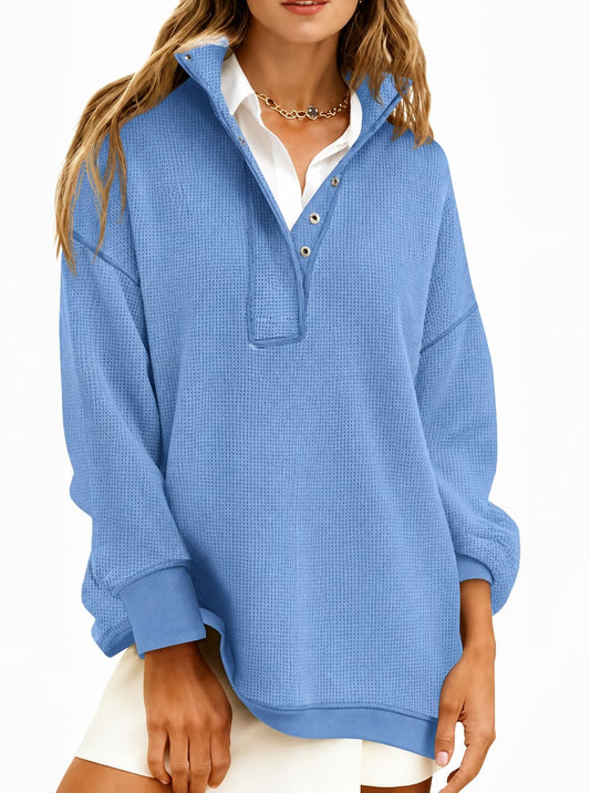 Women's Stand Collar Waffle Knit Sweatshirt
