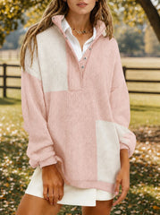 Women's Pink Color Block Waffle Sweatshirt