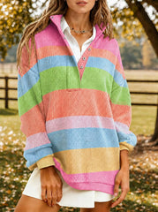 Women's Rainbow Striped Waffle Knit Sweatshirt