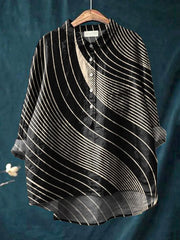 Contemporary Geometric Pattern Printed Women's Casual Cotton And Linen Shirt