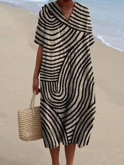 Women's Geometric Hand Drawn Circle Line Pattern Print Flowy Dress