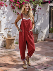 Women's Vintage Floral Pattern Art Print Casual Cotton Linen Wide Leg Jumpsuit