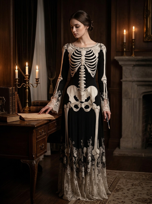Gothic Skeleton Lace Classic Designed Dress