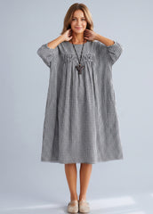 O Neck Lantern Sleeve Clothes For Women Pattern Black Plaid Dresses Summer