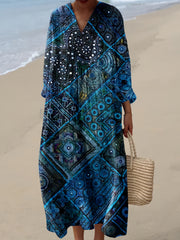 Women's Ocean ethnic style Pattern Art Print Cotton Dress
