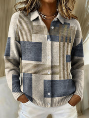 Geometric Block And Line Decorative Patterns Casual Shirt Collar Long Sleeve Sweater