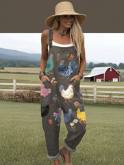 Women's  Vintage Flower Chick Art Print Casual  Wide Leg Jumpsuit
