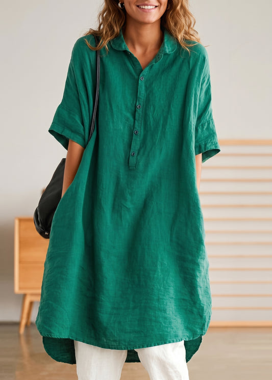 Jade Green Linen Women Casual Linen Shirt Dress