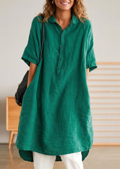 Jade Green Linen Women Casual Linen Shirt Dress