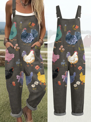Women's  Vintage Flower Chick Art Print Casual  Wide Leg Jumpsuit
