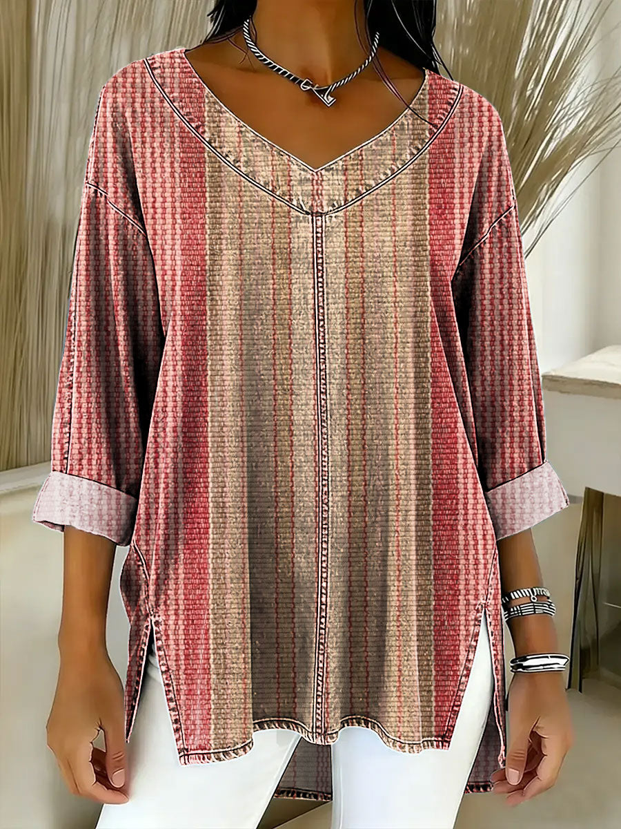 Women's Geometry Color Splicing Gradient Art Casual Washed Denim  Top
