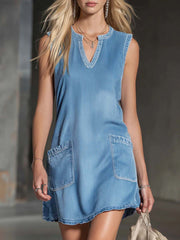 Women's V-neck Sleeveless Casual Loose Denim Dress