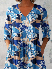 Women's Elegant Floral Pattern V neck Top