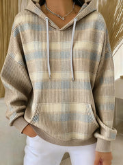 Women's casual retro autumn plaid textured hoodie