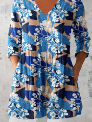 Women's Elegant Floral Pattern V neck Top