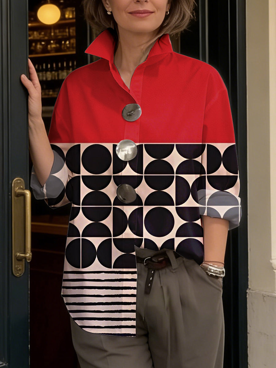 Women's Geometric Print Simple Cotton Shirt