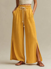 Women's Solid-color High-waisted Loose-fit Cotton-linen Wide-leg Pants