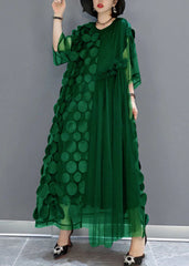Green Tulle Party Dresses O-Neck Asymmetrical Half Sleeve