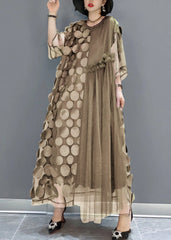 Green Tulle Party Dresses O-Neck Asymmetrical Half Sleeve