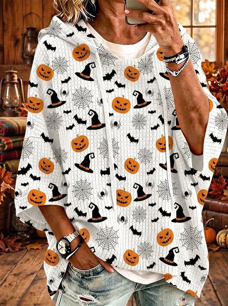 Halloween Bat Witch Pumpkin Print Loose Hoodie