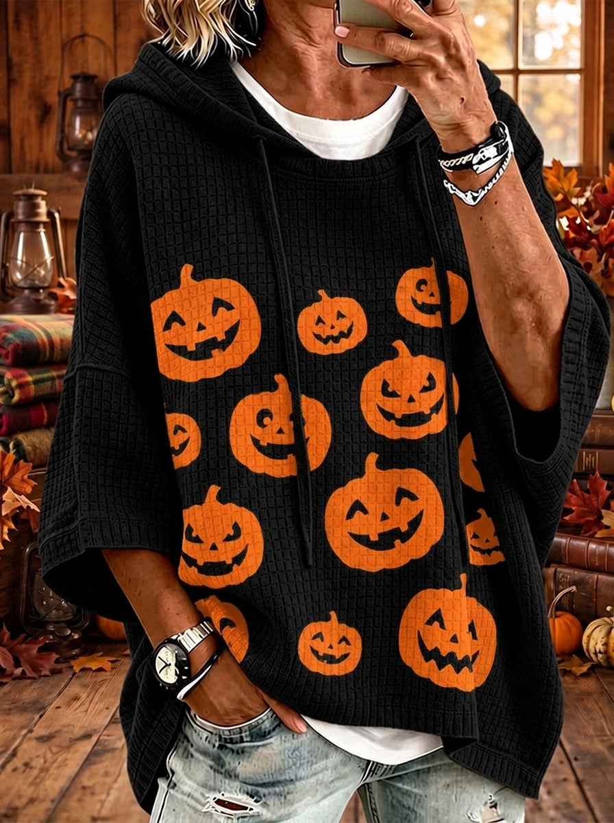 Halloween Big Pumpkin Waffle Knit Women Hoodie