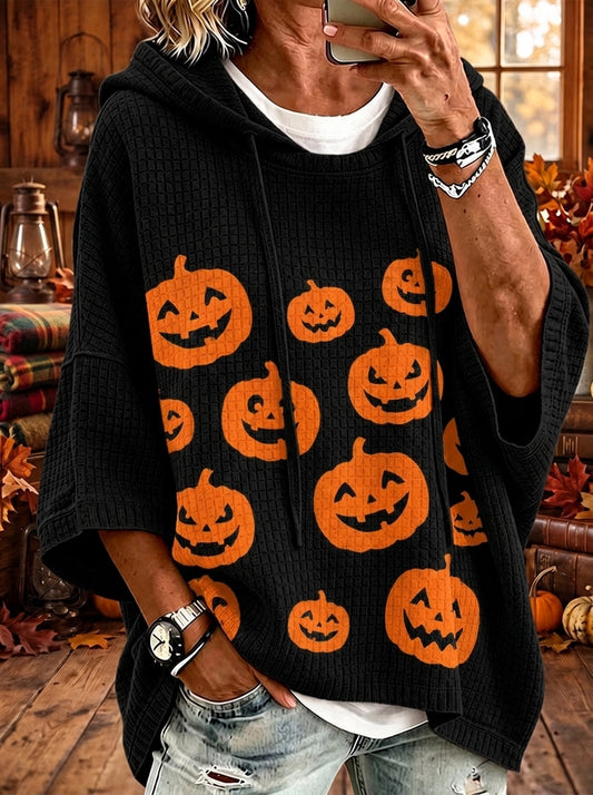 Halloween Big Pumpkin Waffle Knit Women Hoodie