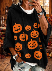 Halloween Big Pumpkin Waffle Knit Women Hoodie