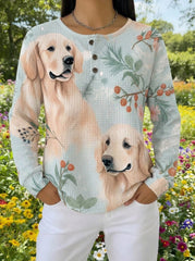 Women's Dog Graphic Waffle Knit Long-Sleeve Top