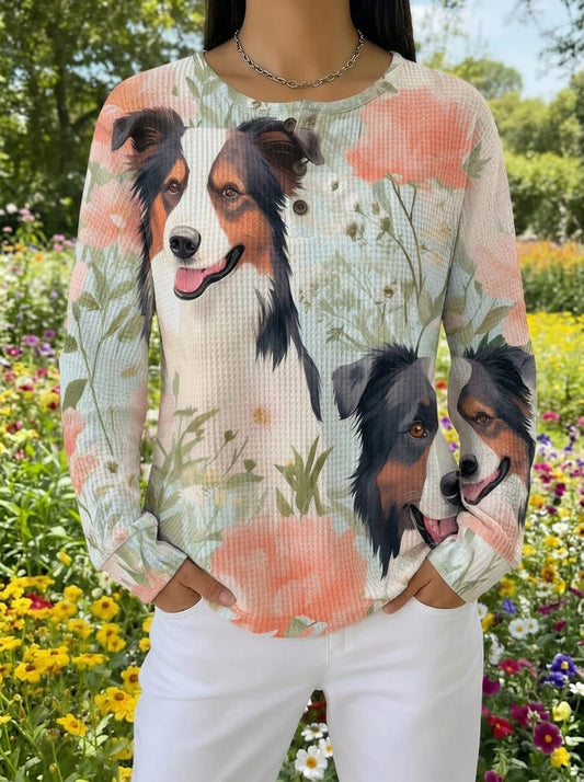 Australian Shepherd Floral Waffle Knit Top