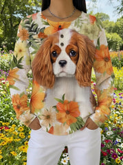 Cavalier Spaniel Floral Waffle Knit Top