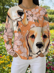 Sweet Beagle Dog Floral Waffle Knit Top