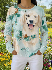 Golden Retriever Leafy Floral Waffle Knit Top