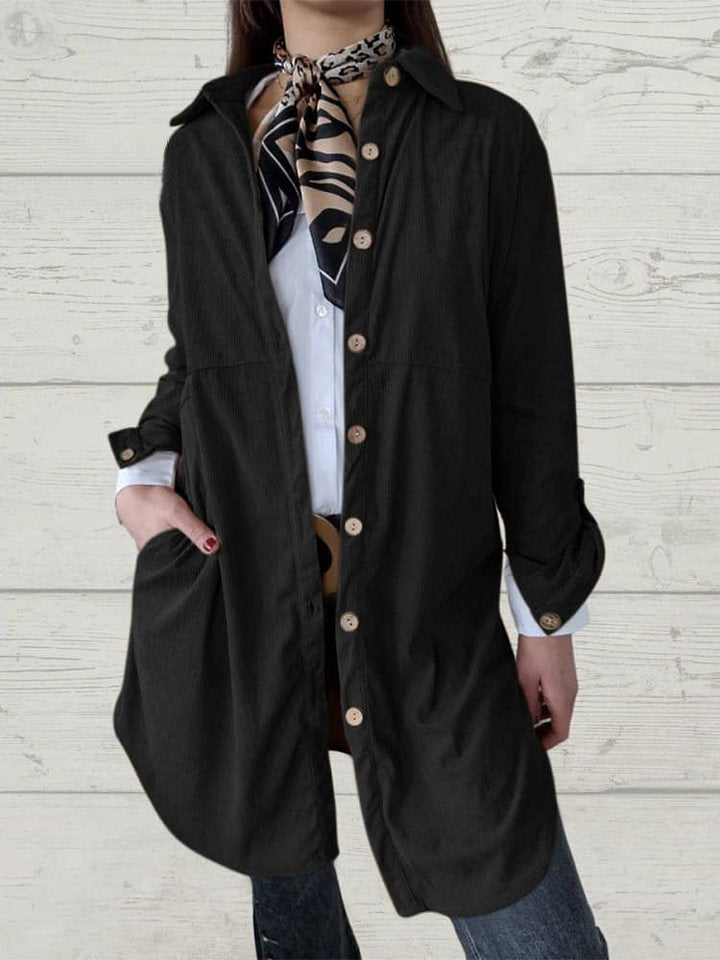 Women's Shirt Solid Color Lapel Pocket Corduroy Casual Jacket