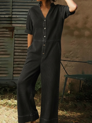 Women's Casual Denim Wide-leg Jumpsuit