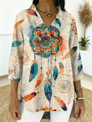 Women's Hippie Vintage Print Casual Ruffled Shirt